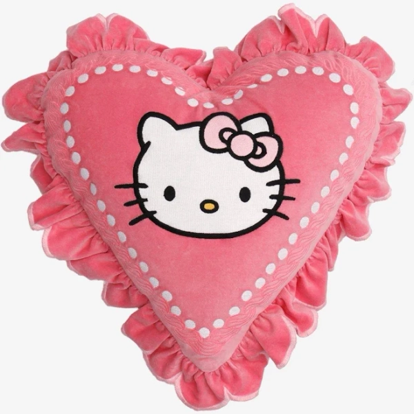 Sanrio Hello Kitty Heart Embroidered Velvet Ruffle Pillow - BoxLunch Exclusive