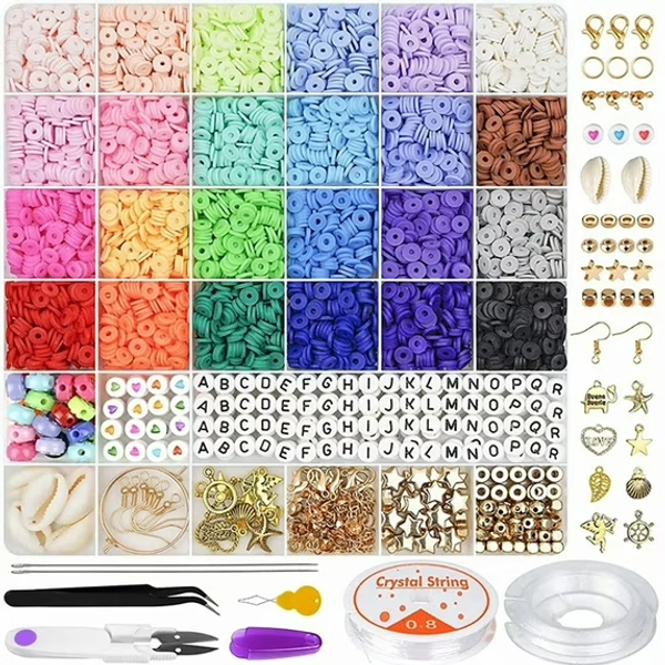 WPOHM 6000 Pcs Clay Beads Bracelet Making Kit, Jewelry Making Kit, Flat Beads Preppy Bracelets Kit with Letter Beads, Crafts Gifts for Girls
