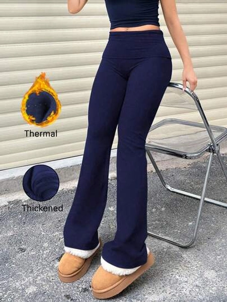⭐️⭐️Women's Casual Solid Color High Waist Flare Leggings, Thermal Lined Pleated Slim Fit Pants, Loose Straight Leg Casual Sweatpants, Comfortable For All Seasons, Machine Washable, Suitable For Running, Workout, Yoga, Fitness, Home And Daily Wear