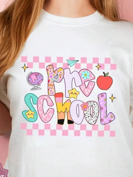 Women's Summer Shirts Pre-K Teacher Shirt, PreK Teacher Gift, Preschool Squad Tee, Teacher Team Shirt Oversized Tshirts For Women Oversized Graphic T-Shirts Casual Round Neck Short Sleeve Tee 1pcs Fashion Shirt