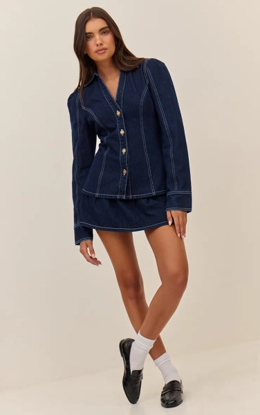 Indigo Cinched Waist Denim Shirt