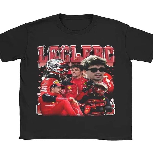 Leclerc Racing Driver Logo T-Shirt - Retro Crew Neck Short Sleeve Tee with Signature, Soft Loose Fit Casual Shirt Suitable for Gifts, Collectible Apparel for Motorsport Fans, Year-Round Wear
