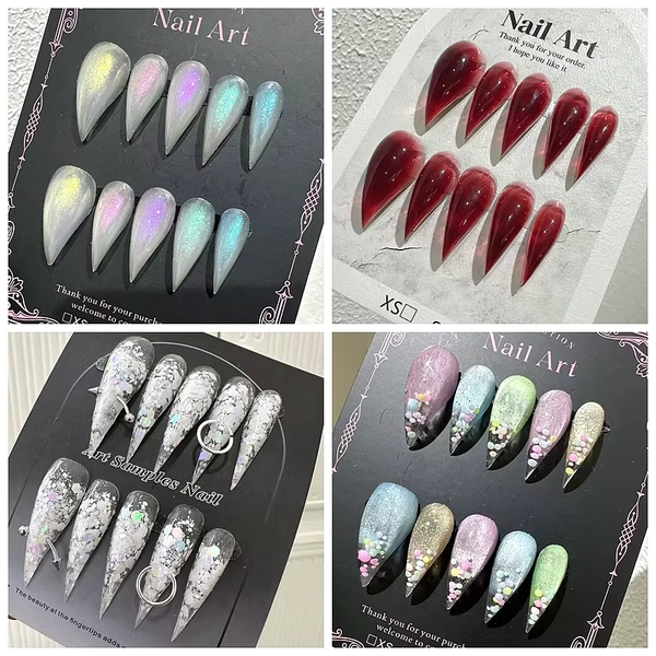 10PCS Handmade Short Cat Claws Press On Nails Long Dragon Shape Claw Acrylic False Nail Stickers Rhinestone Fake Nail With Glue