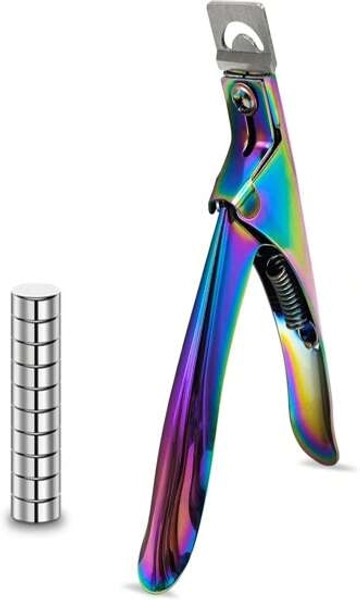 Acrylic Nail Cutter With Magnet Sizer &Amp; Length Measurement,Adjustable Stainless Nail Trimmer For Salon Home Nail Art, Professional Nail Clippers For Precise Manicures (Rainbow)