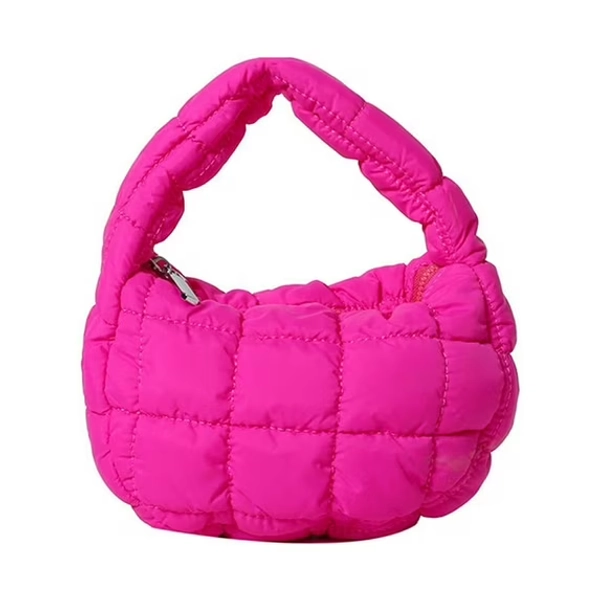 Angfeng Mini Cloud Pleated Handbag Fashion Quilted Shoulder Bags For Women Puffer Dumpling Bag Tote Bag Ruched Handbags(Rose red)