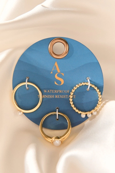 
        Waterproof Pearl Ring Set 3 Pack in Gold | Altar'd State
    