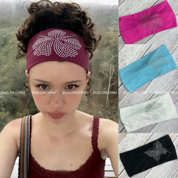 Cross-Border New Fashionable Hot Diamond Headband, Wide-Edge Elastic Fashionable Versatile Headband, Sports Fitness Sweat-Absorbing Headband