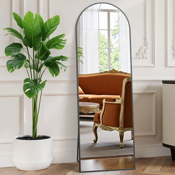 EDX Arched Full Length Mirror 59"x16" Full Body Mirror Rectangle Free Standing Wall Mounted Leaning Hanging Floor Mirrors, Black