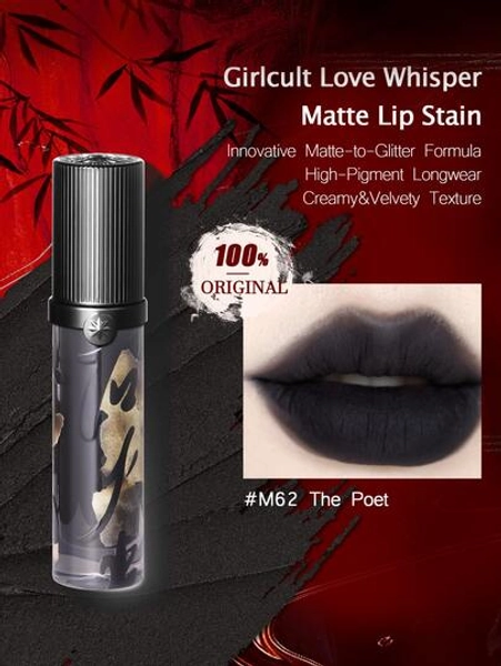 GIRLCULT Love Whisper Matte Lip Stain #M62 The Poet|Innovative Matte-To-Glitter Formula|Creamy&Velvety Texture|Soft Matte Lip Cream, Lightweight Liquid Lipstick 3.8g(0.13 Oz.),GIFT