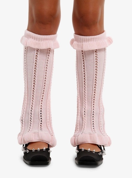 Pink Pointelle Ruffle Leg Warmers