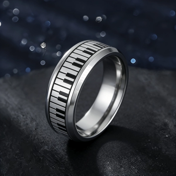 Vintage 8mm 316L RVS Piano Ring met Elegant Zwart-Wit Design, Perfect voor Muziekliefhebbers. Modieus Modern Uniek Cadeau Voor Hem Of Haar