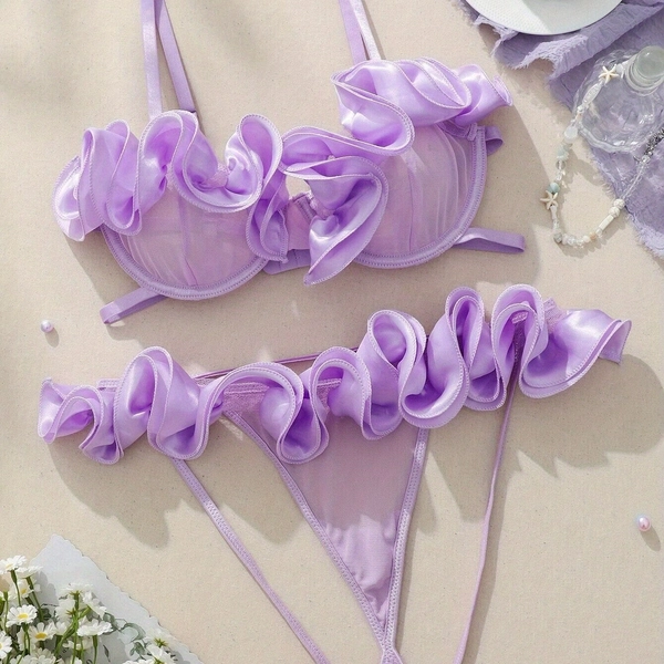 Women's Sexy Lingerie Set, Violet Hand-Shaken Lace, Emotional Fashion
