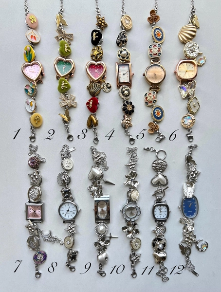 Vintage Multi-Charm Watch Bracelet, Gold Watch Bracelet, Silver Wrist Watch, Y2K Gemstone Watch,Woman's  Watch Gift, Wedding Watch Jewelry