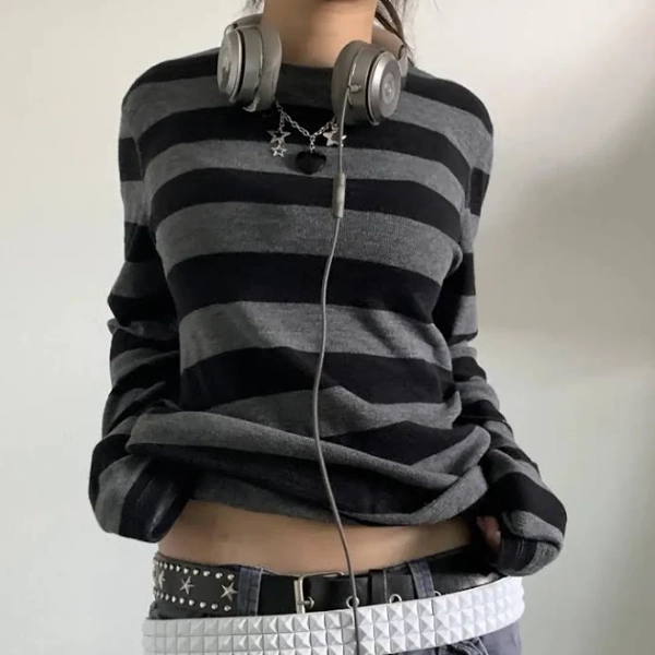 Fairy Grunge Y2k Long Sleeve Striped Shirt
