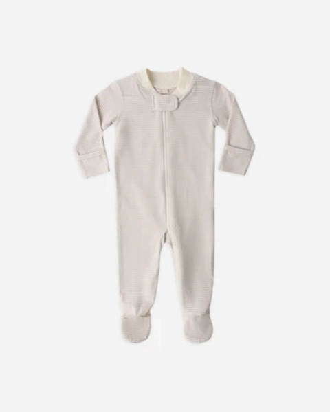 Zip Longsleeve Sleeper Footie Oat Microstripe