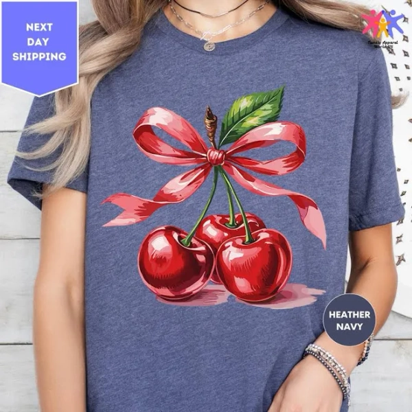 Coquette Cherry and Bow Ribbon T-Shirt