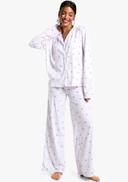 boohoo Women's Bow Print Long Sleeve Shirt & Trousers Pyjama Set