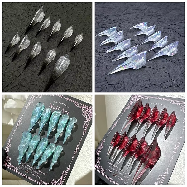 Handmade 10PCS Long Dragon Beast  Claw Press On Nails Thick Eagle Shape Claws Fake Nail With Glue  Acrylic False Nail Supplies
