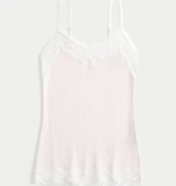 Women's Lace Trim Cami in Light Lilac Stripe