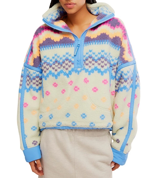 FP Movement Printed Mountain High 1/2 Zip High Neck Long Sleeve Fleece Pullover
