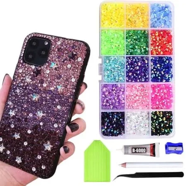 Multicolor 3mm Resin Jelly Gems Bedazzling Kit, Flatback Rainbow Gems with 15-Grid Storage Box, Tweezers, Wax Pen, Strong Adhesive for DIY Nails,