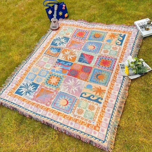 Outdoor Blanket, Portable Thickened Picnic Blanket, Bed Blanket, Sofa Throw, Camping Blanket, Beach Towel, Washable Warm Blanket for Courtyard, Garden, Tent, Tear-Resistant Leisure Blanket, Tablecloth, Tapestry, Background Cloth for Outdoor Decor and
