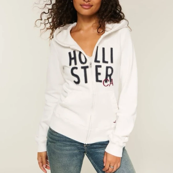 Hollister Women's Logo Graphic Zip-Up Hoodie
