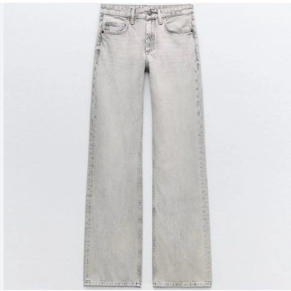 NWOT Zara Light Gray Coated Wide-Leg Jeans