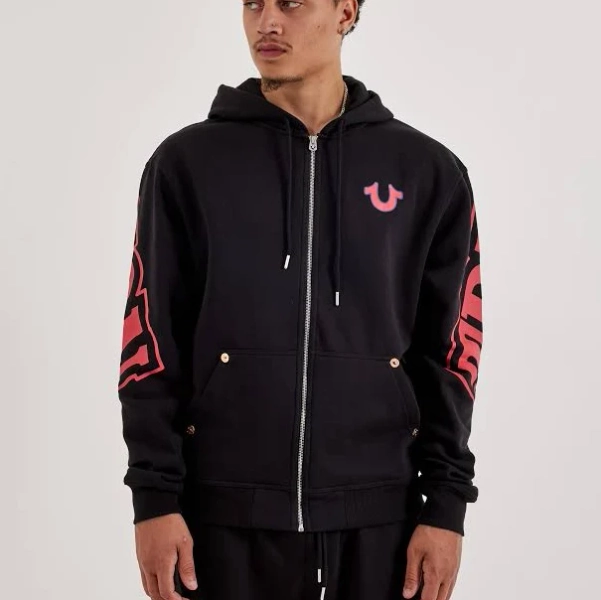 True Religion Men's Overt Arched Logo Zip Hoodie