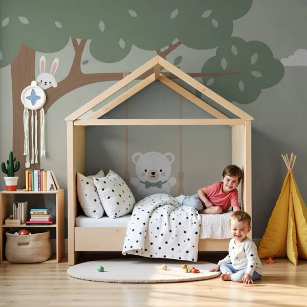 Nursery room wallpaper | Cute bear and forest friends