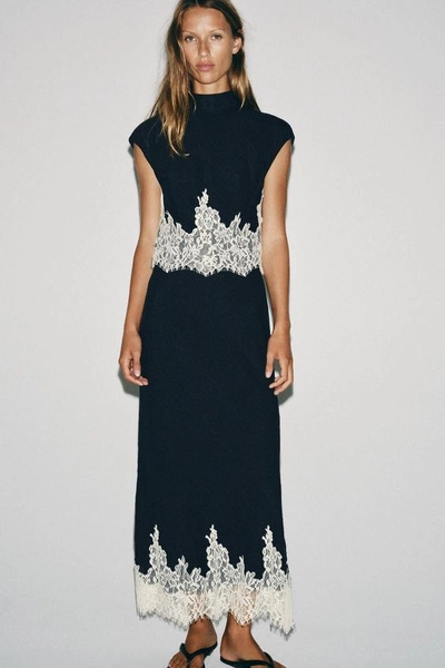COMBINED LACE CROPPED TOP - Navy / White - XS