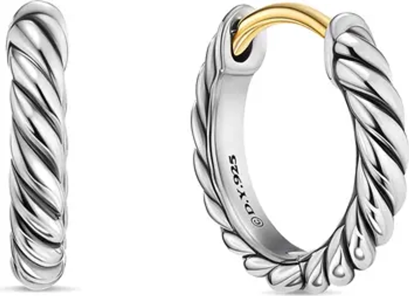 Sculpted Cable Micro Huggie Hoop Earrings in Sterling Silver, 12mm