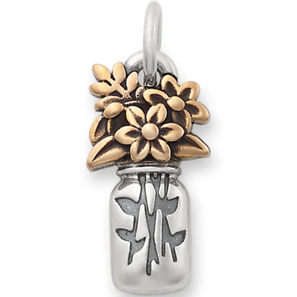 James Avery Sterling Silver & Bronze Mason Jar Bouquet Charm