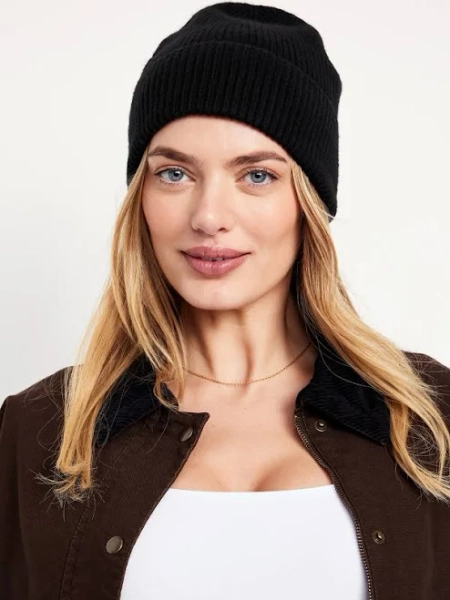 Old Navy Women's Rib-Knit Cuffed Beanie - Black - One Size