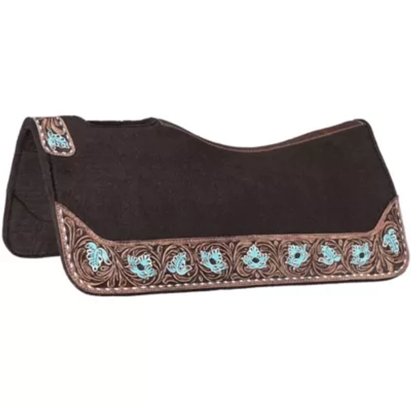 Tough1 Floral Tooled Contour Felt Saddle Pad - Brown,Horse