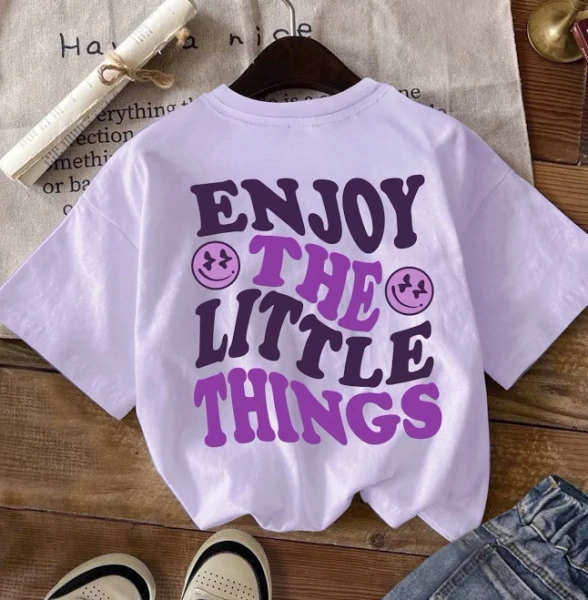 SHEIN Tween Girls' Casual Letter Printed Short Sleeve T-Shirt