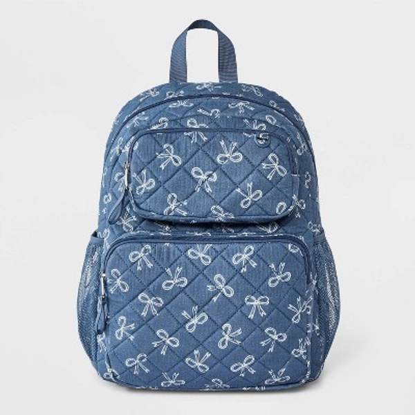 Girls' 16" Two Pocket Denim Bows Backpack - Cat & Jack™ Blue