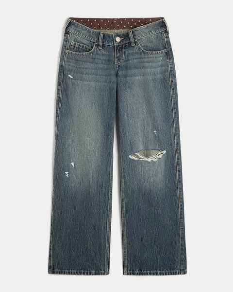 Ultra Low-Rise Ripped Foldover Waist Baggy Jeans