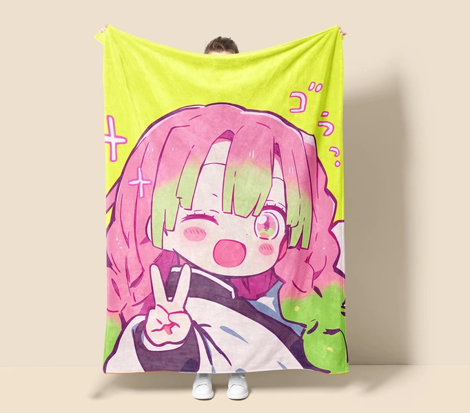 Mitsuri Blanket, Moe Girl Anime Plush Fleece Blanket, Kawaii Tapestry Throw, Game Room Decor, Anime Wall Art, Christmas Gift for Otaku