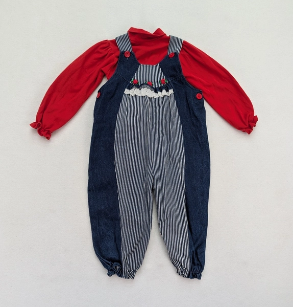 Tiny Tots Original Vintage 80s Girl's Bib Overalls Turtleneck Size 4 Denim