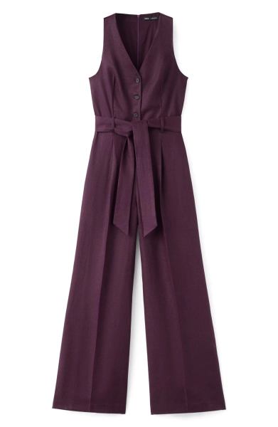 Sleeveless Belted Linen Jumpsuit