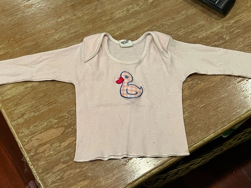 Vintage 80s Baby Pink Cotton Long Sleeve Shirt With Duck 0-3 Months