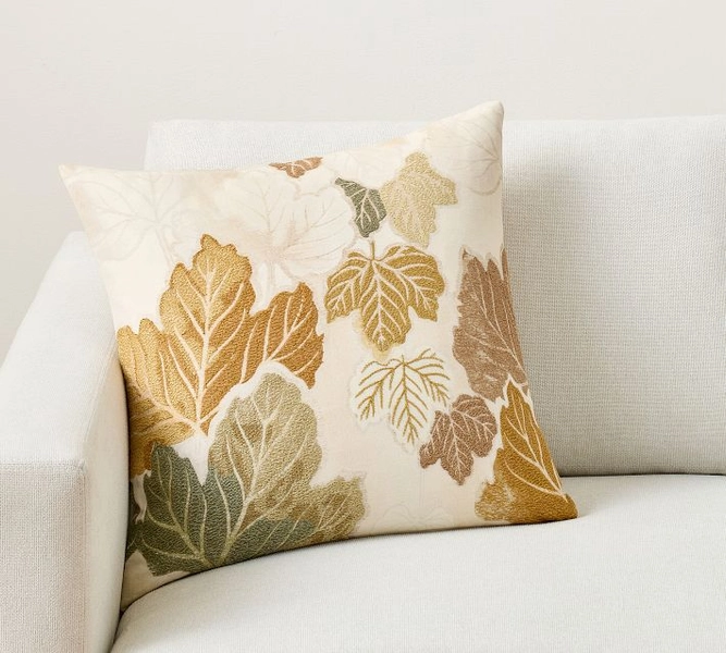 Fall Leaves Embroidered Pillow Cover