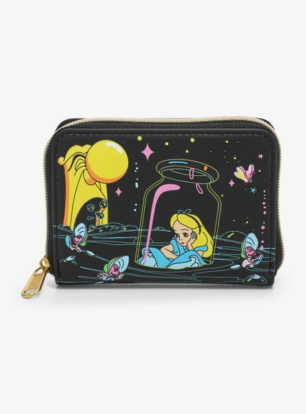 Loungefly Disney Alice In Wonderland Glow-In-The-Dark Characters Mini Zipper Wallet
