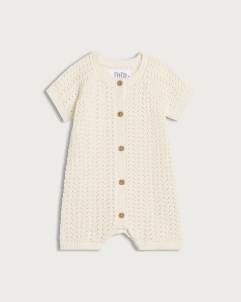 F&F Baby Pure Cotton Knitted Short Sleeved Romper in White