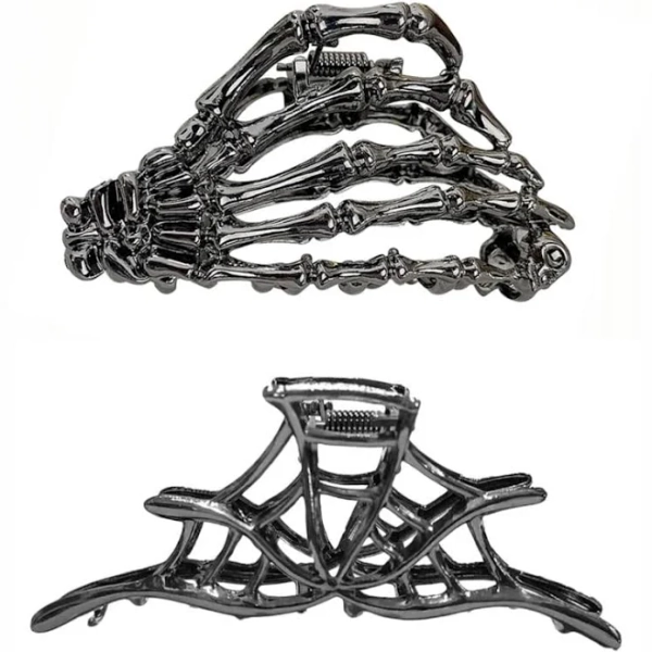 2 Pcs Skull Hands Metal Hair Clips