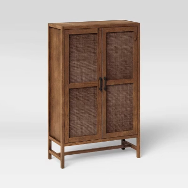Warwick Library Cabinet Brown - Threshold™: Rattan-Panel Doors, Hardwood, Storage, UPC 677446144737