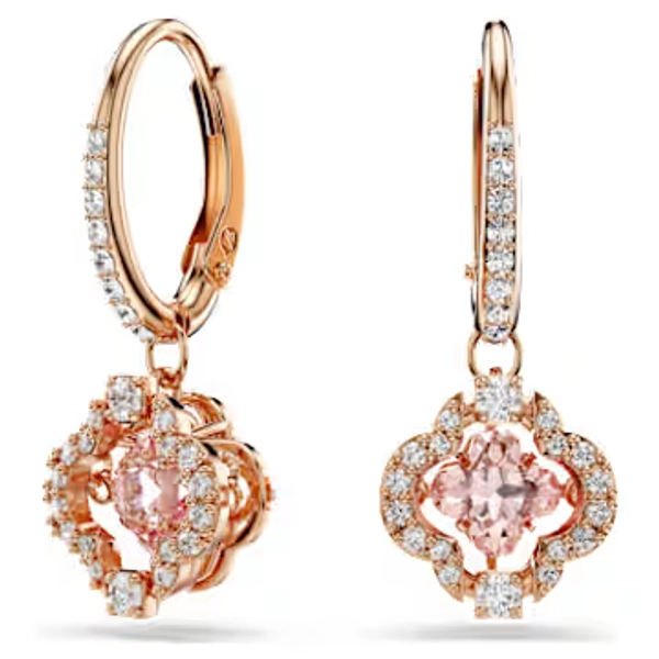 Una drop earrings, Clover, Pink, Rose gold-tone plated