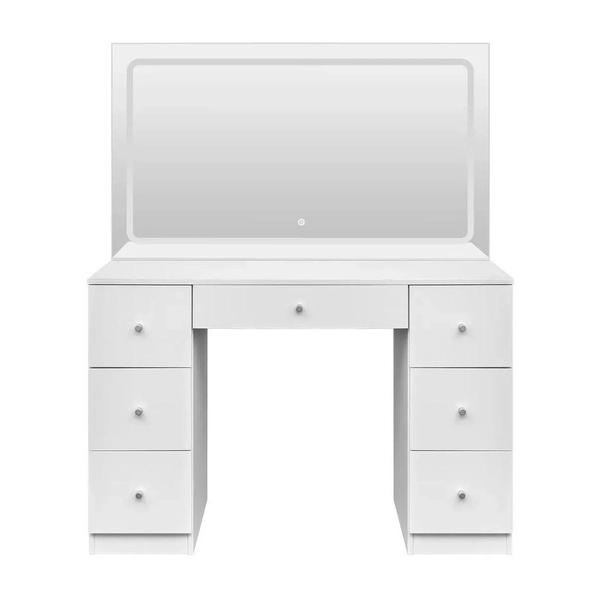 XL Size Vanity Makeup Table Lighting Dressing White Dresser Desk Bedroom Furniture with Mirror LED Light Strip 7 Storage Drawers 3 Lighting Colours