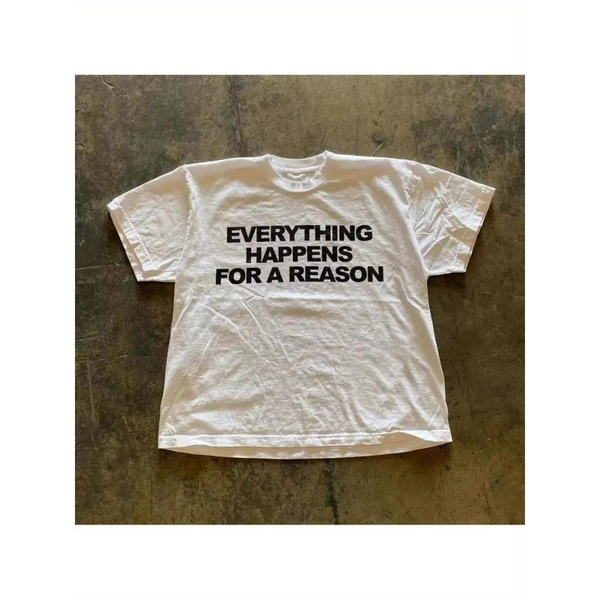 Men'S "Everything Happens for a Reason" Graphic T-Shirt - Soft Breathable Fabric, Bold Slogan Print, Casual Short Sleeve Round Neck Tee for Casual Attire, All-Season & Relaxed Outfits - Trendy Statement Shirt for Men